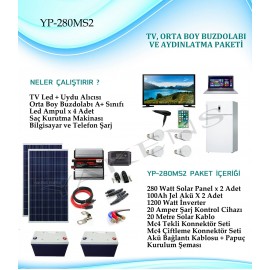 Orta Boy Buzdolabı + Tv + Aydınlatma Hazır Solar Paket YP-280MS2 Paket 1 Orta Boy Buzdolabı + Tv + Aydınlatma Hazır Solar Paket YP-280MS2 Paket 1